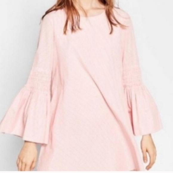 Zara bell sleeve mini dress medium pink stripe - Picture 1 of 6